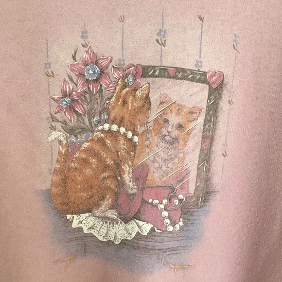 Vintage Grandmacore Cat Sweatshirt 80s Small - Picture 2 of 7